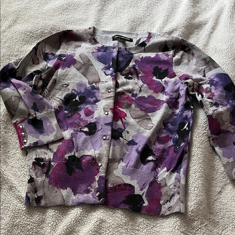 Express Purple and Gray Floral Cardigan